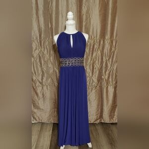 Royal Blue Halter Maxi Dress with Embellished Waist